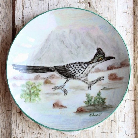 Road Runner Plate Decorative Hand Painted Artist Signed Charo SW Decor 6.5 Inch - Picture 6 of 6